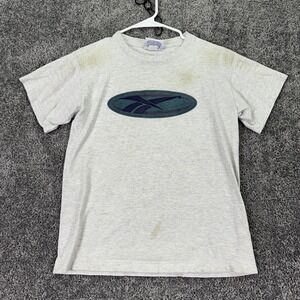 Vintage Reebok Shirt Womens Large Gray Logo Graphic Tee Made USA Sports 90s